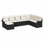 vidaXL Ensemble de canapé de jardin avec coussin 8 Pièces Noir Poly rotin