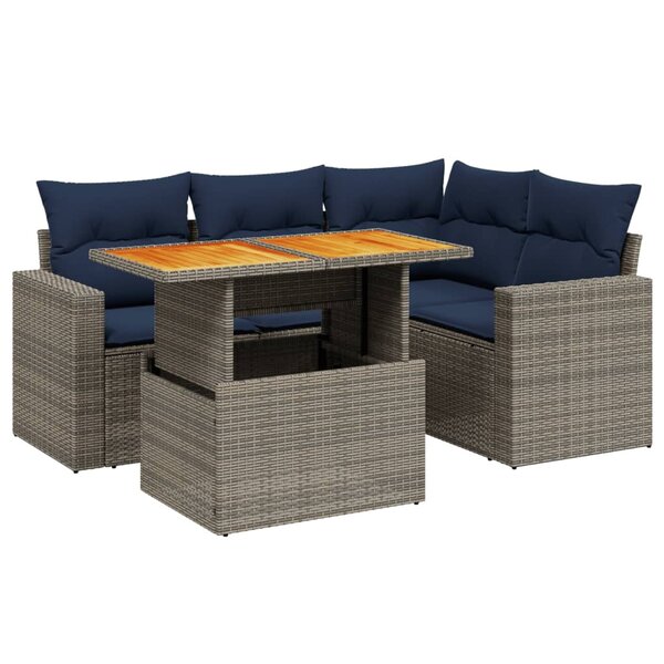 vidaXL Salon de jardin 5 Pièces avec coussins gris résine tressée
