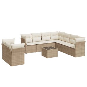 vidaXL Salon de jardin avec coussins 10 Pièces beige résine tressée