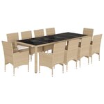 vidaXL Ensemble à manger de jardin et coussins 11Pièces beige rotin verre