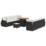 vidaXL Ensemble de salon de jardin de 11 pièces avec des coussins en poly rotin noir et acacia.