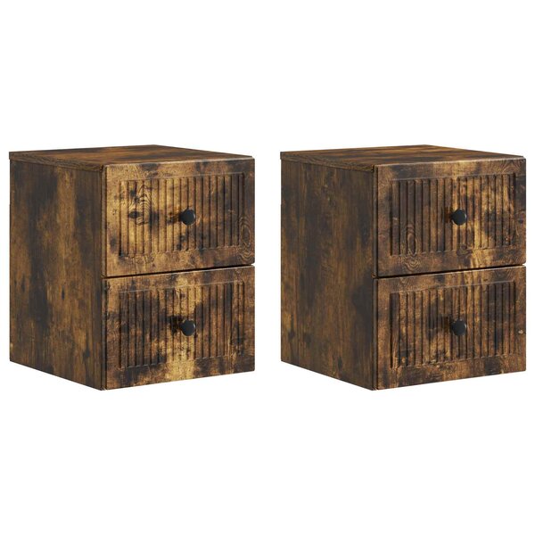 vidaXL Cabinet de chevet mural 2 Pièces Chêne fumé 33 x 34 5 x 40 cm
