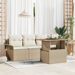 Ensemble de sofa de jardin de 5 pièces avec coussins en poly rattan beige