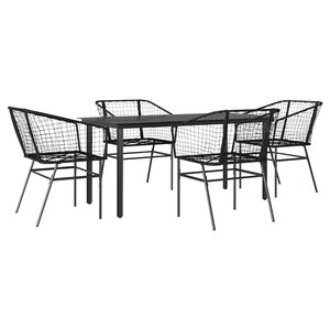 vidaXL Ensemble à manger de jardin 5 Pièces noir résine tressée verre