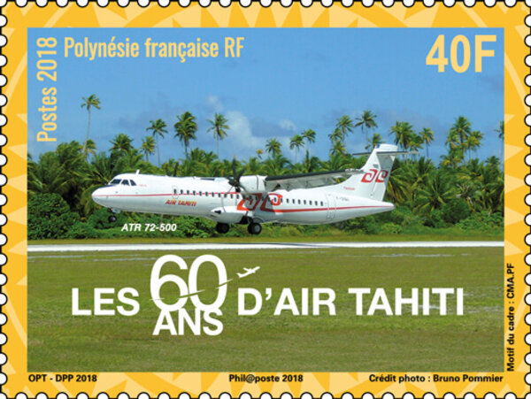 Timbre - Polynésie Française - 60 ans Air Tahiti - 40F