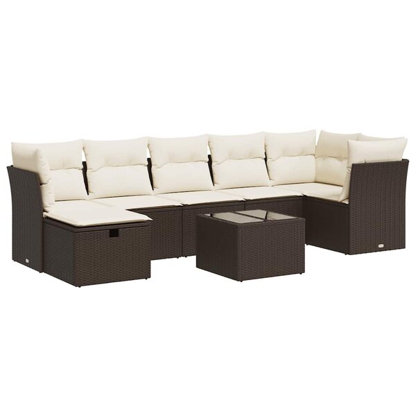 vidaXL Salon de jardin 8 Pièces avec coussins marron résine tressée