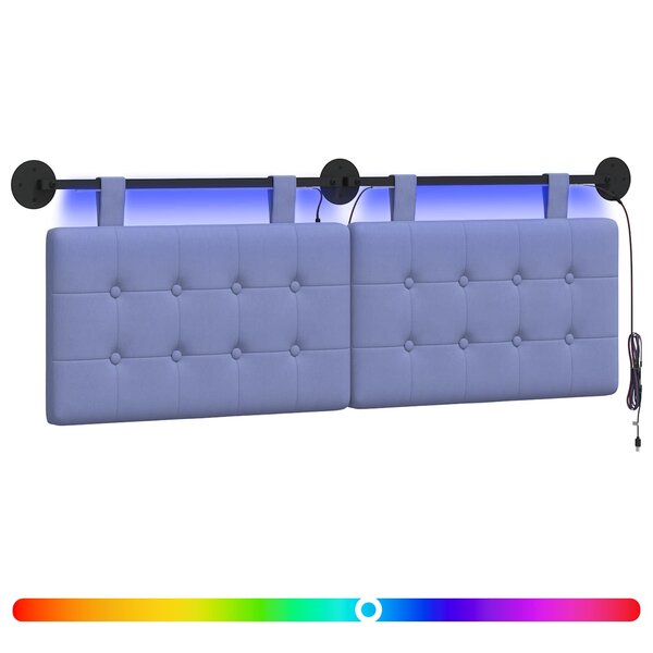 vidaXL Tête de lit suspendue Avec lumière LED Bleu denim Tissu