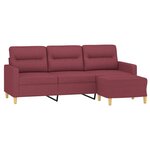 vidaXL Canapé à 3 places avec repose-pieds Rouge bordeaux 180 cm Tissu