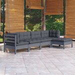 vidaXL Salon de jardin 5 Pièces avec coussins Gris Bois de pin