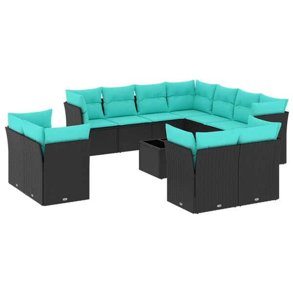 vidaXL Salon de jardin avec coussins 12 Pièces noir résine tressée