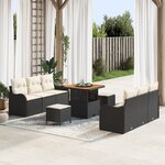 Ensemble de Canapés de Jardin de 9 Pièces avec Coussins Noir Rattan Poly Acacia