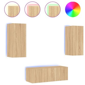 vidaXL Unités murales TV avec LED 4 Pièces chêne sonoma bois d'ingénierie