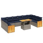 vidaXL Salon de jardin 11 Pièces avec coussins gris résine tressée