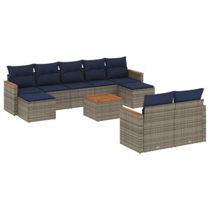 vidaXL Salon de jardin 10 Pièces avec coussins gris résine tressée