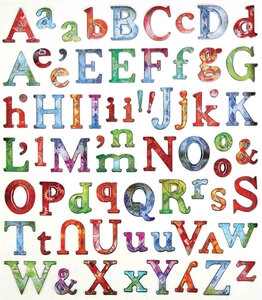 Stickers alphabet de 0 7 à 2 cm multicolore x 71 pièces
