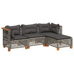 vidaXL Salon de jardin 4 Pièces avec coussins gris résine tressée