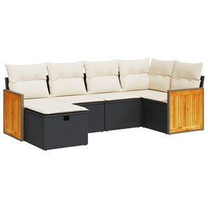 vidaXL Salon de jardin 6 Pièces avec coussins noir résine tressée