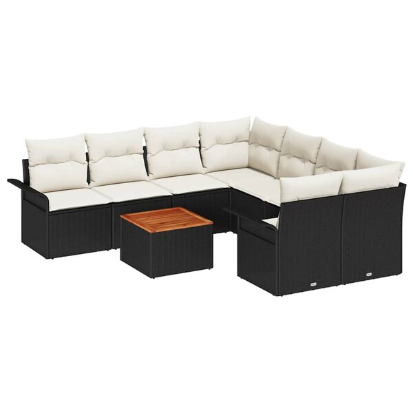 vidaXL Ensemble de canapé de jardin 9 Pièces Noir et Crème polyrotin