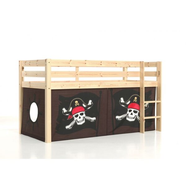 PINO  Lit Compact Pin Massif Naturel + Rideau en 4 parties Pirate des Caraibes