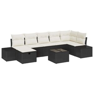 vidaXL Ensemble de canapé de jardin avec coussin 8 Pièces Noir polyrotin