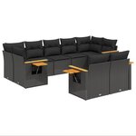 vidaXL Salon de jardin 9 Pièces avec coussins noir résine tressée