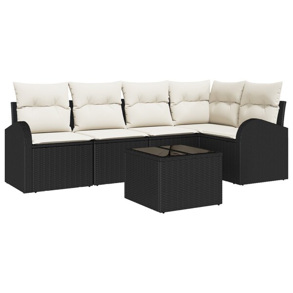 vidaXL Set de canapé de jardin 5 pièces avec coussins en rotin poly marron