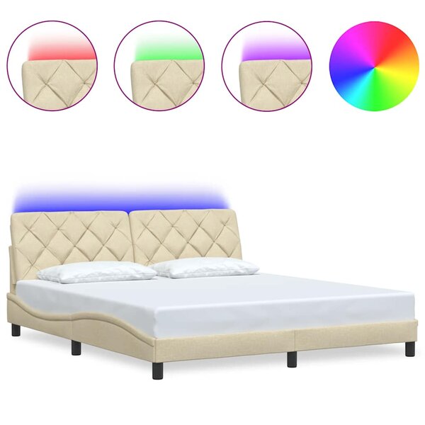vidaXL Cadre de lit avec LED sans matelas crème 180x200 cm tissu