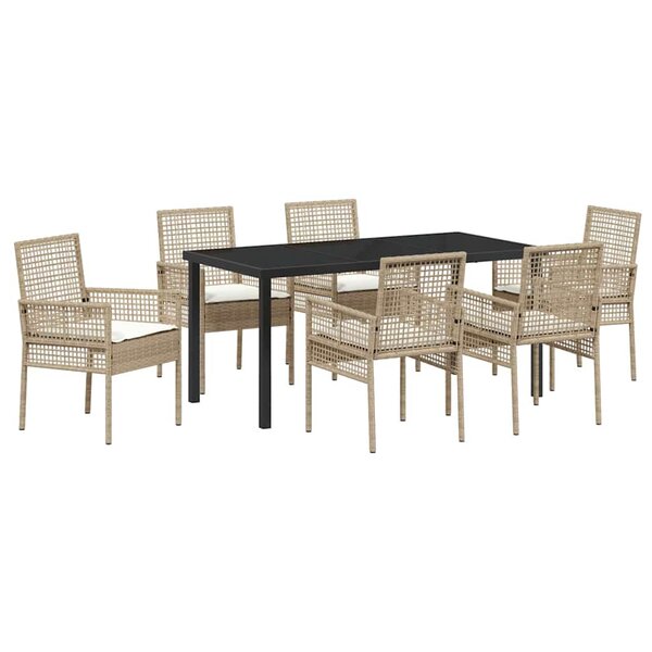 vidaXL Ensemble de salle à manger pour jardin 7 Pièces Beige Poly rotin