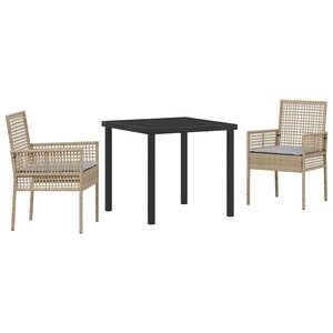 vidaXL Ensemble de salle à manger pour jardin 3 Pièces Beige polyrotin