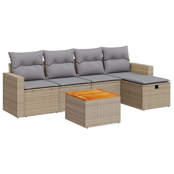 vidaXL Salon de jardin avec coussins 6 Pièces beige résine tressée