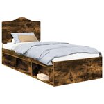 vidaXL Cadre de lit avec tête de lit Chêne fumé 90 x 190 cm Pin massif