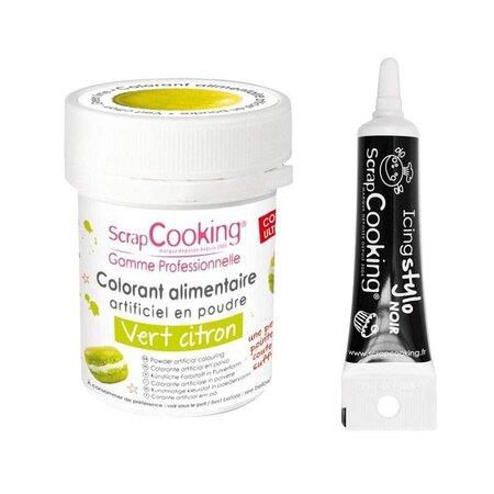 Colorant alimentaire Vert citron + Stylo glaçage noir