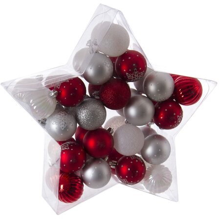 Féerie Christmas Kit de décoration pour Sapin de Noël Rouge Gris et blanc 40 pièces (lot de 2)