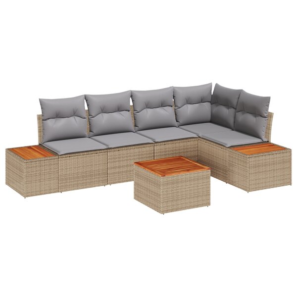Set de canapé de jardin vidaXL 6 pièces avec coussins beige rattan acacia