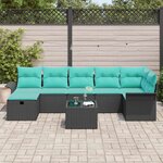 vidaXL Ensemble de canapé de jardin 8 Pièces Noir et turquoise polyrotin