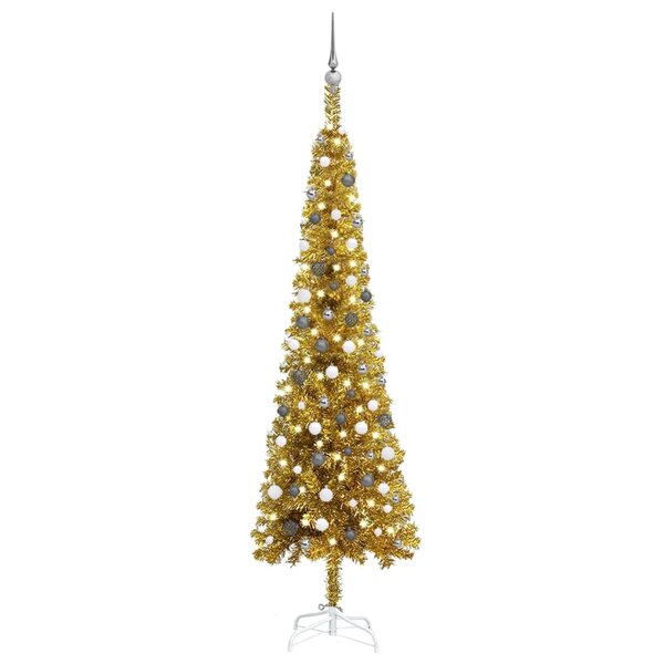 Vidaxl arbre de noël mince avec led et boules doré 240 cm