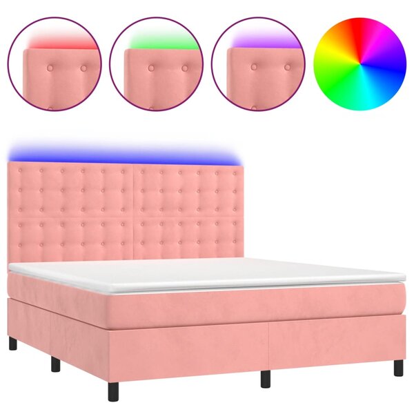 vidaXL Sommier à lattes de lit matelas et LED Rose 160x200 cm Velours