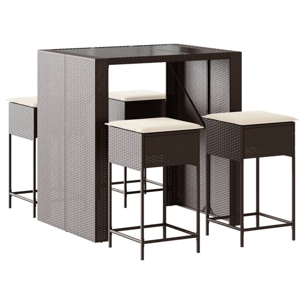vidaXL Ensemble de bar de jardin avec coussins 5 Pièces marron poly rotin