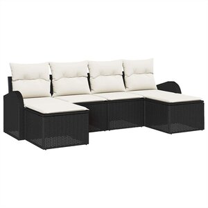 vidaXL Ensemble de canapé de jardin 6 Pièces Noir Poly Rattan