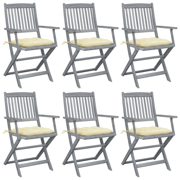 vidaXL Chaises pliables d'extérieur lot de 6 et coussins Bois d'acacia