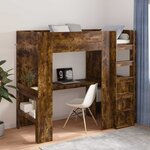 vidaXL Cadre de lit superposé avec bureau Chêne fumé 90 x 200 cm
