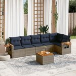 vidaXL Salon de jardin 7 Pièces avec coussins gris résine tressée