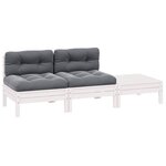 vidaXL Salon de jardin 3 Pièces avec coussins Blanc Bois de pin massif