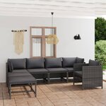 vidaXL Salon de jardin 7 Pièces avec coussins Résine tressée Gris