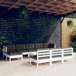 vidaXL Salon de jardin 11 Pièces avec coussins blanc bois de pin