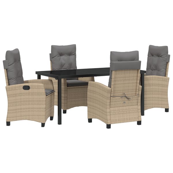 vidaXL Set de salle à manger de jardin 5 pièces avec coussins - Rattan poly beige