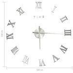Vidaxl horloge murale 3d design moderne argenté 100 cm xxl