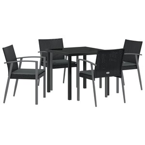vidaXL Ensemble de salle à manger de jardin 5 pièces avec coussins en poly rotin noir