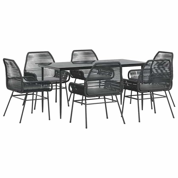 vidaXL Ensemble à manger de jardin coussins 7Pièces noir poly rotin verre