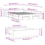 vidaXL Cadre de lit avec tiroirs sans matelas sonoma gris 140x200 cm